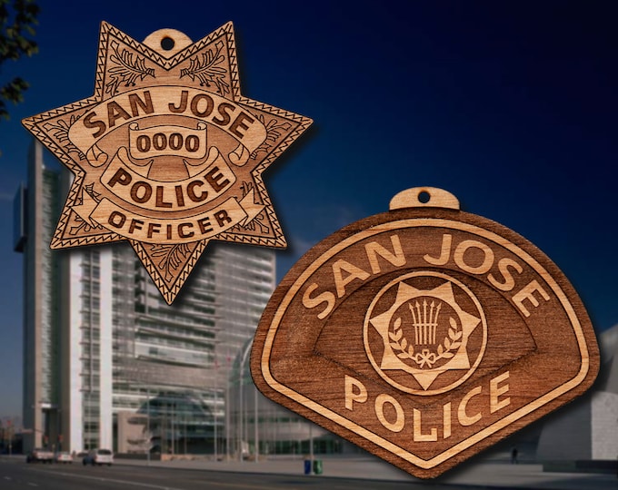 Wooden San Jose CA PD Badge or Shoulder Patch Ornament