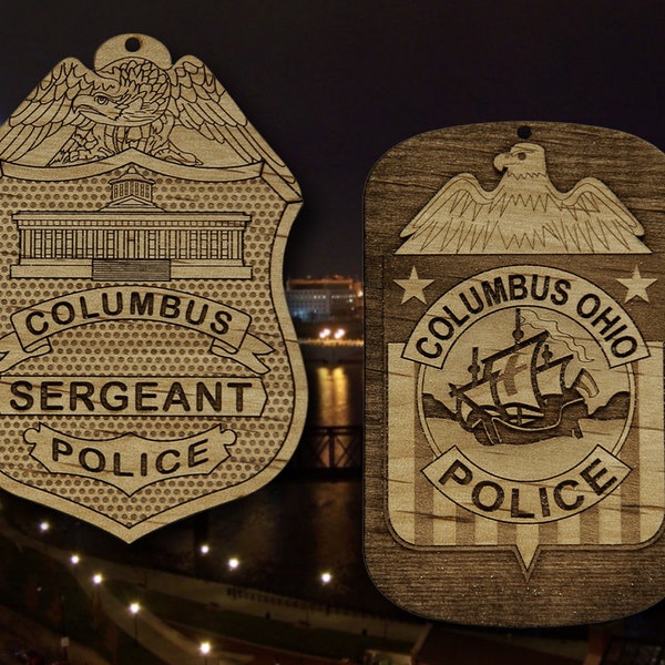 Wooden Columbus OH Police Badge or  Patch Ornament