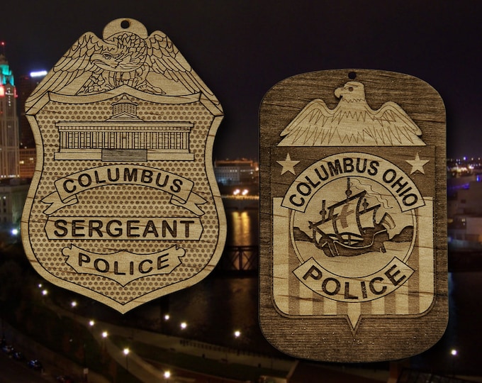 Wooden Columbus OH Police Badge or  Patch Ornament