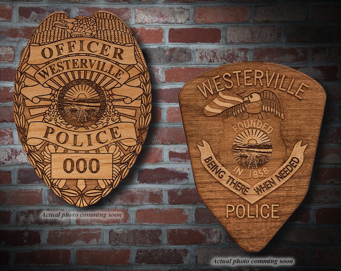 Personalized Wooden Westerville PD Badge or Patch Plaque