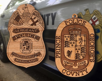 Wooden Prince George's Co PD Badge or Shoulder Patch Ornament