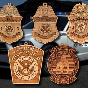 Personalized Wooden CBP Border Patrol Badge or Shoulder Patch Hanging Ornament