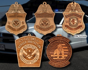 Personalized Wooden CBP Border Patrol Badge or Shoulder Patch Hanging Ornament