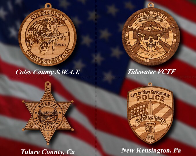 Wooden Misc. Police Badge or Shoulder Patch Ornaments 5