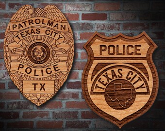 Wooden Texas City TX Badge or Patch Plaque