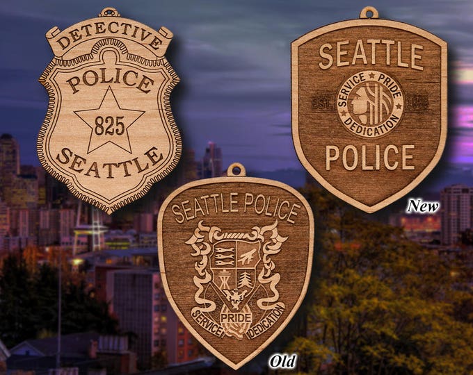 Wooden Seattle PD Badge or Shoulder Patch Ornament