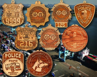 Personalized Wooden NY-NJ Port Authority Police Badge Hanging Ornament