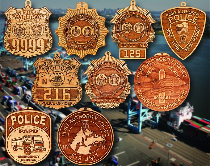 Personalized Wooden NY-NJ Port Authority Police Badge Hanging Ornament