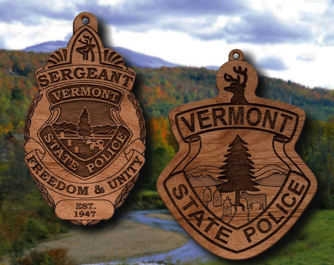 Wooden Vermont State Police Badge or Shoulder Patch Ornament