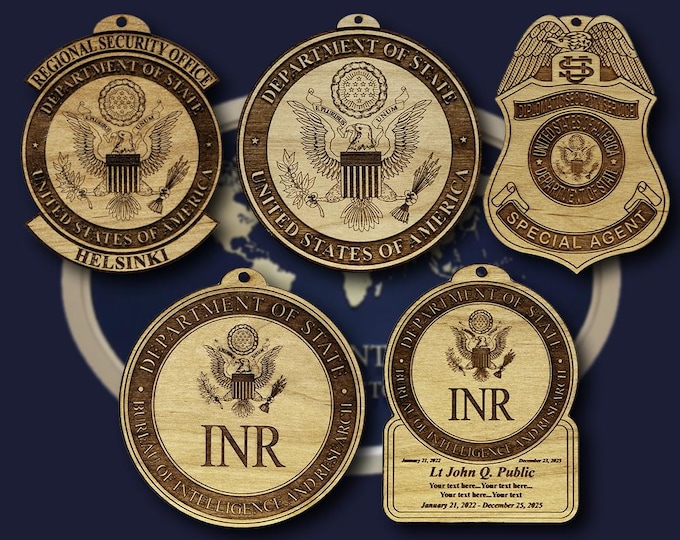 Wooden US Dept of State Ornaments