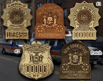 Wooden NY State Paramedic EMT Patch Ornaments