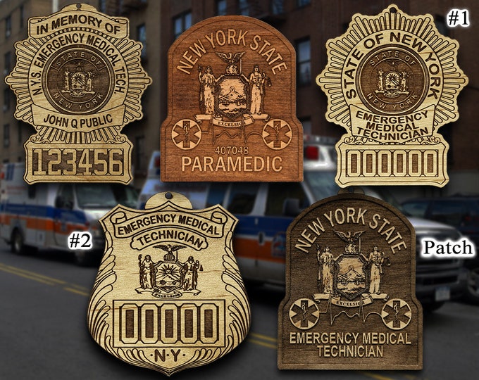 Wooden NY State Paramedic EMT Patch Ornaments