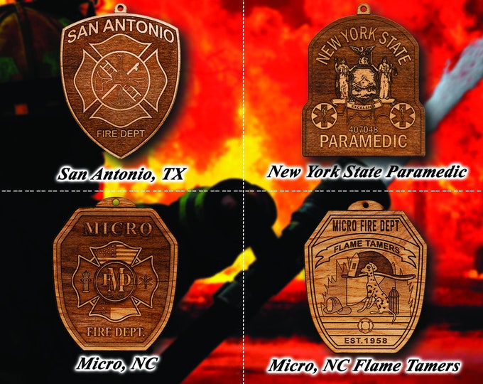 Misc. Wooden EMS FD Badge or Shoulder Patch Ornament 1