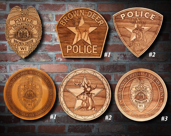 Wooden Brown Deer Police Badge, Patch or Coin Plaque