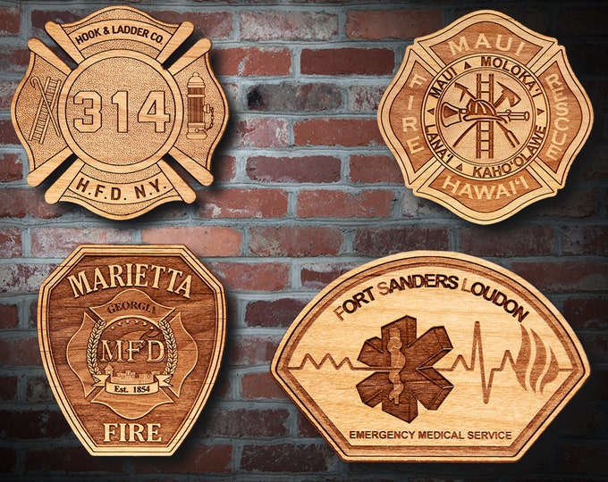 Misc. Wooden EMS FD Badge or Patch Plaque #17