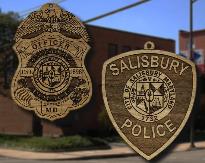 Wooden Salisbury PD Badge or Shoulder Patch Ornament