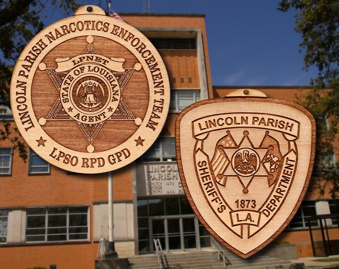 Wooden Lincoln Parish LA Sheriff Badge or Patch Ornament