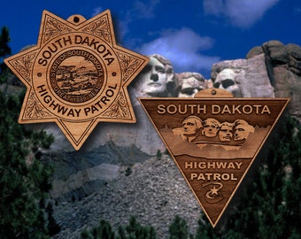 Wooden South Dakota HP Badge or Shoulder Patch Ornament