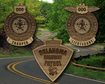 Wooden Oklahoma HP Badge or Patch Ornament