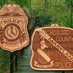 Wooden Howard Co MD Badge or Shoulder Patch Ornament