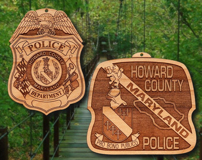 Wooden Howard Co MD Badge or Shoulder Patch Ornament