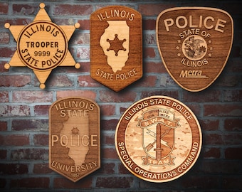 Personalized Wooden Illinois State Police Badge or Patch Plaque