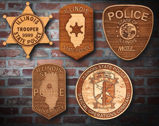 Personalized Wooden Illinois State Police Badge or Patch Plaque