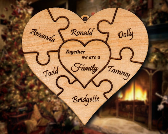 Personalized Wooden Heart Puzzle Design Christmas Ornament 