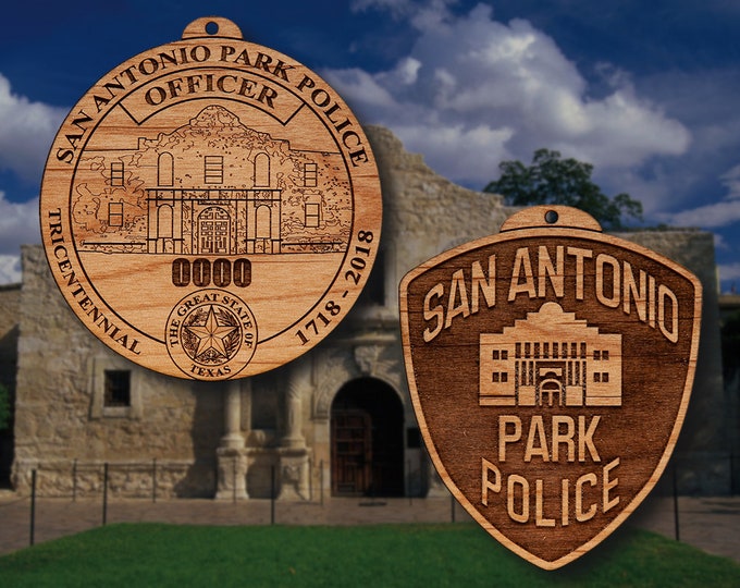 Wooden San Antonio Park PD Badge or Shoulder Patch Ornament