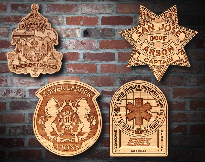 Misc. Wooden EMS FD Badge or Patch Plaque #19