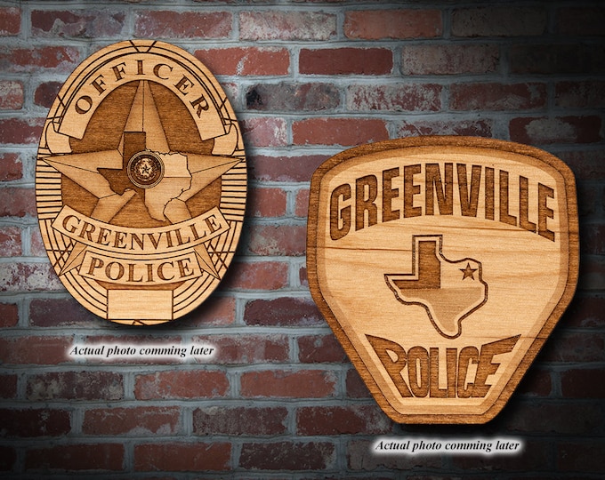 Wooden Greenville TX PD Badge or Patch Plaque