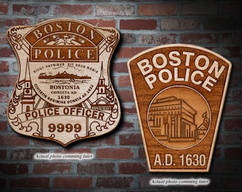 Personalized Wooden Boston PD Badge or Patch Plaque