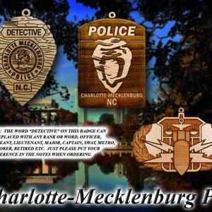Personalized Wooden Charlotte-Mecklenburg Police Badge Ornament