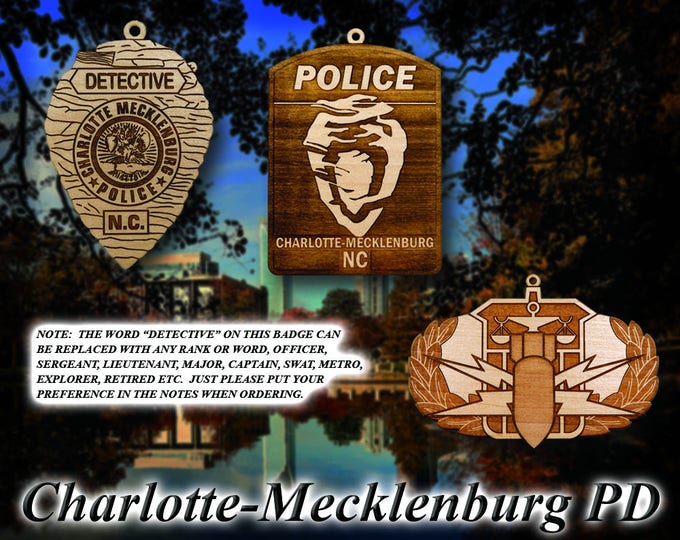 Personalized Wooden Charlotte-Mecklenburg Police Badge Ornament