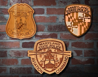 Personalized Wooden Maryland State Police Badge Plaque
