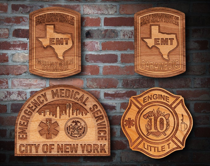 Misc. Wooden EMS FD Badge or Patch Plaque #3