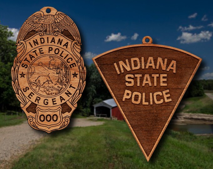 Wooden Indiana State Police Badge or Patch Ornament