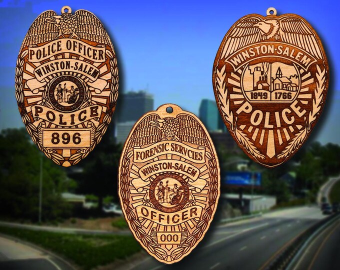 Personalized Wooden Winston-Salem Badge or Shoulder Patch Ornament