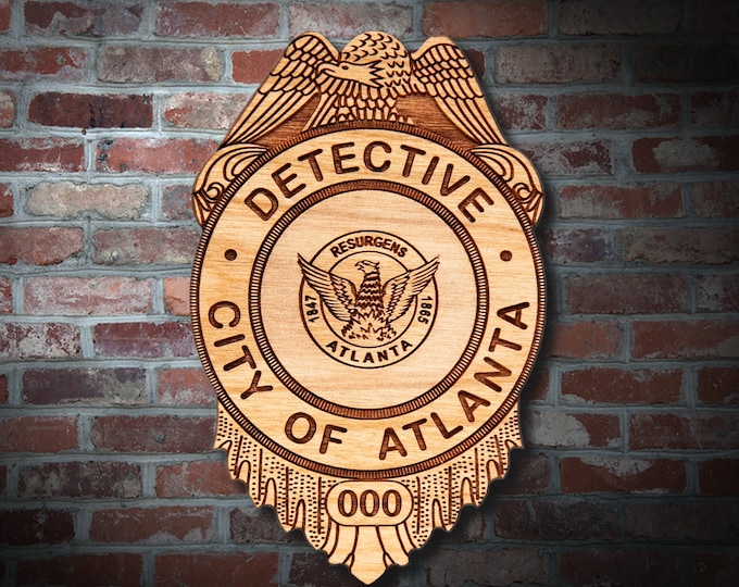Wooden Atlanta GA Police Badge or Patch Plaque