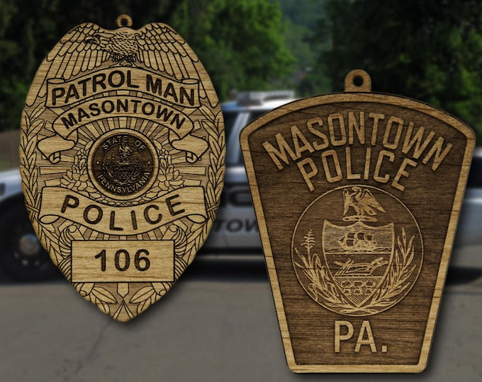 Wooden Masontown PA Police Badge or Shoulder Patch Ornament