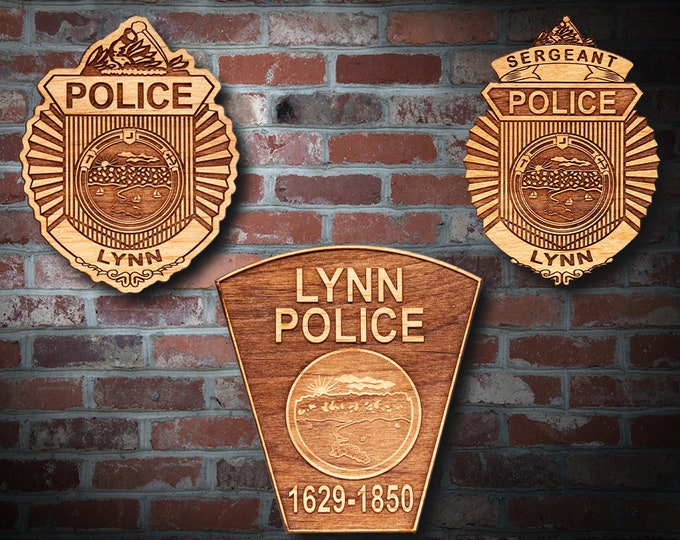 Wooden Lynn MA Badge or Patch Plaque