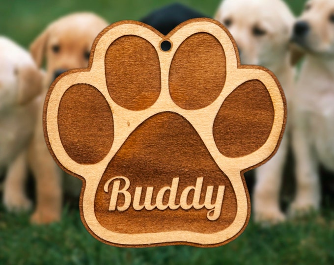 Personalized Wooden Dog Paw Christmas Ornament