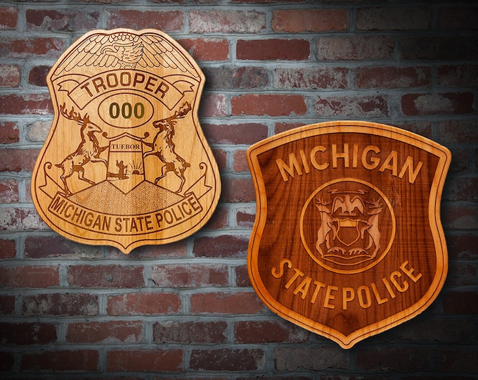 Personalized Wooden Michigan SP Badge or Shoulder Patch Plaque
