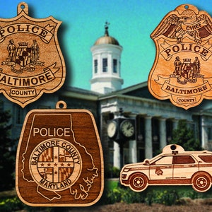 Wooden Baltimore County Police Badge or Shoulder Patch Hanging Ornament