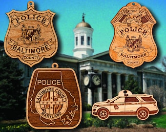 Wooden Baltimore County Police Badge or Shoulder Patch Hanging Ornament