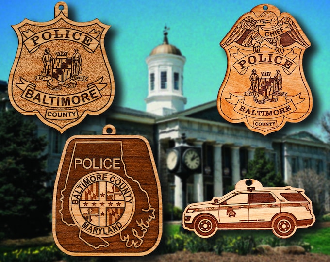 Wooden Baltimore County Police Badge or Shoulder Patch Hanging Ornament