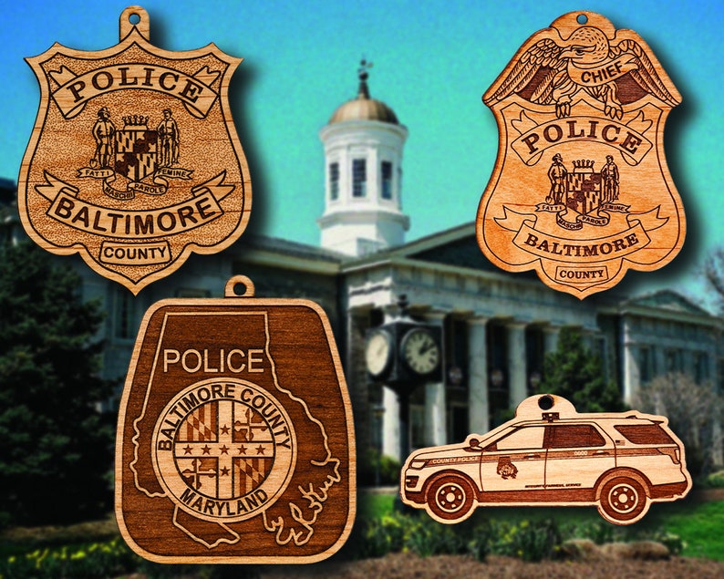 Wooden Baltimore County Police Badge or Shoulder Patch Hanging Ornament image 1