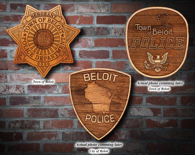 Personalized Wooden Beloit PD Badge or Patch Plaque