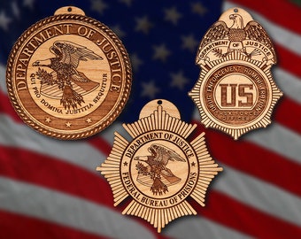 Wooden Dept of Justice Badge or Patch Ornament