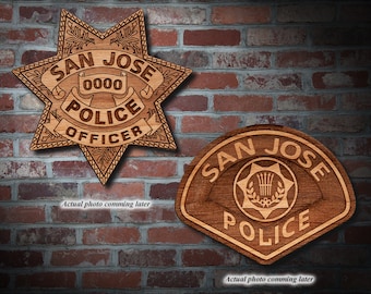 Wooden  San Jose CA Police Badge or Patch Plaque